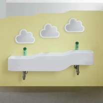 Lavoar dublu pentru copii Geberit Bambini, 90x39 cm, stânga, fără preaplin, 2 orificii baterie, alb alpin